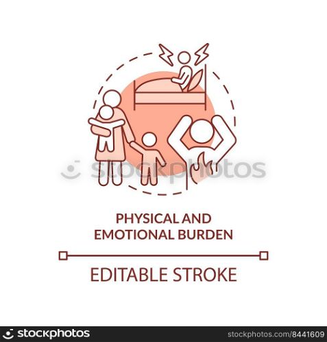 Physical and emotional burden terracotta concept icon. Health effects of overcrowding abstract idea thin line illustration. Isolated outline drawing. Editable stroke. Arial, Myriad Pro-Bold fonts used. Physical and emotional burden terracotta concept icon