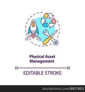 Physical asset management concept icon. Asset management type idea thin line illustration. Economic, commercial, exchange value item. Vector isolated outline RGB color drawing. Editable stroke. Physical asset management concept icon