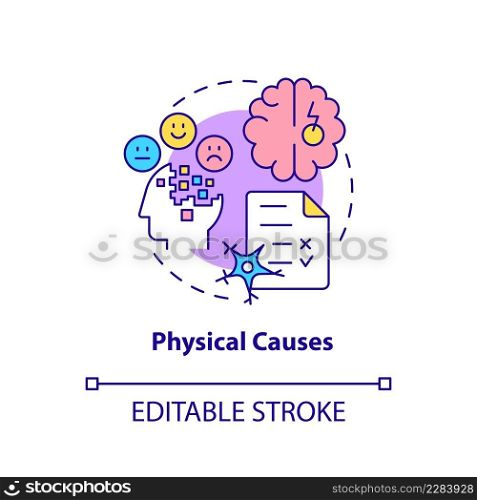 Physical causes concept icon. Brain injury and defect. Conduct disorder causes abstract idea thin line illustration. Isolated outline drawing. Editable stroke. Arial, Myriad Pro-Bold fonts used. Physical causes concept icon