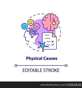 Physical causes concept icon. Brain injury and defect. Conduct disorder causes abstract idea thin line illustration. Isolated outline drawing. Editable stroke. Arial, Myriad Pro-Bold fonts used. Physical causes concept icon