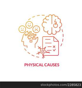 Physical causes red gradient concept icon. Brain injury and defect. Conduct disorder causes abstract idea thin line illustration. Isolated outline drawing. Myriad Pro-Bold fonts used. Physical causes red gradient concept icon