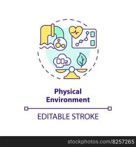 Physical environment concept icon. Quality of air, water and housing. Diseases prevention. Social determinant of health abstract idea thin line illustration. Isolated outline drawing. Editable stroke. Physical environment concept icon