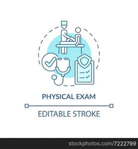 Physical exam blue concept icon. Annual medical examination abstract idea thin line illustration. Medical checkup. Healthcare. Clinical exam. Vector isolated outline color drawing. Editable stroke. Physical exam blue concept icon