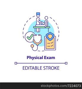 Physical exam concept icon. Annual medical examination abstract idea thin line illustration. Medical checkup. Healthcare. Clinical exam. Vector isolated outline color drawing. Editable stroke. Physical exam concept icon