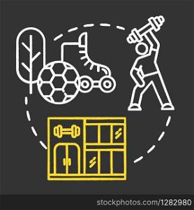 Physical goals chalk RGB color concept icon. Strenght objective. Body building. Muscular athlete. Sport workout. Self-development idea. Vector isolated chalkboard illustration on black background