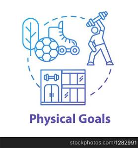 Physical goals concept icon. Sports determination. Body building. Muscular athlete. Sport workout. Self-development idea thin line illustration. Vector isolated outline RGB color drawing