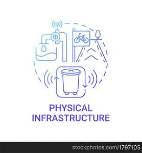 Physical infrastructure gradient blue concept icon. City transport and resources abstract idea thin line illustration. Provide operation of physical systems. Vector isolated outline color drawing.. Physical infrastructure gradient blue concept icon