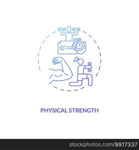 Physical strength concept icon. Human factor in ergonomics idea thin line illustration. Physical activity. Muscle strength, posture. Movement freedom. Vector isolated outline RGB color drawing. Physical strength concept icon