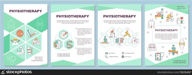 Physical therapy brochure template. Health care. Flyer, booklet, leaflet print, cover design with linear icons. Vector layouts for presentation, annual reports, advertisement pages. Physical therapy brochure template