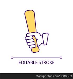 Physical violence RGB color icon. Aggression and harassment. Sport bat for baseball game. Isolated vector illustration. Simple filled line drawing. Editable stroke. Arial font used. Physical violence RGB color icon