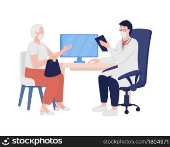 Physician gathers patient medical history semi flat color vector characters. Full body people on white. Doctor appointment isolated modern cartoon style illustration for graphic design and animation. Physician gathers patient medical history semi flat color vector characters