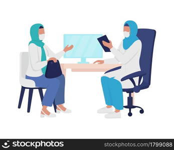 Physician-patient interaction semi flat color vector characters. Full body people on white. Visiting medical doctor isolated modern cartoon style illustration for graphic design and animation. Physician-patient interaction semi flat color vector characters