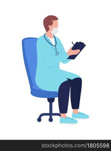 Physician with medical records semi flat color vector character. Sitting figure. Full body person on white. Medical intern isolated modern cartoon style illustration for graphic design and animation. Physician with medical records semi flat color vector character