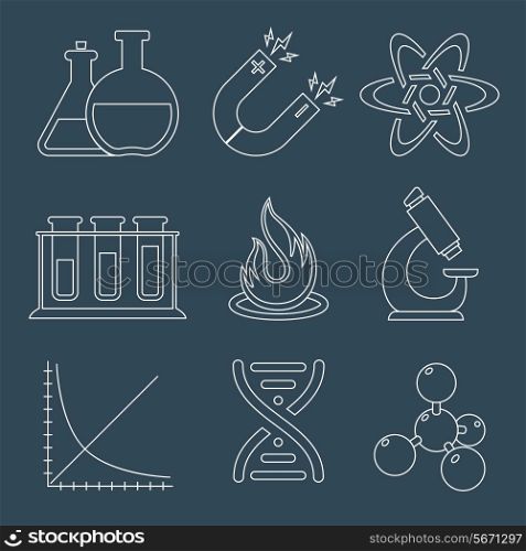 Physics education science laboratory equipment scientific outline icons set isolated vector illustration