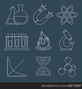 Physics education science laboratory equipment scientific outline icons set isolated vector illustration