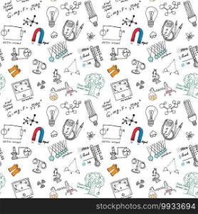 Physics iand sciense seamless pattern with sketch elements Hand Drawn Doodles background Vector Illustration.. Physics and sciense seamless pattern with sketch elements Hand Drawn Doodles background Vector Illustration