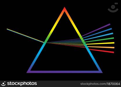 Physics phenomenon sign. Light effect. Triangular dispersive optical prism icon. Vector illustration. Stock image. EPS 10.. Physics phenomenon sign. Light effect. Triangular dispersive optical prism icon. Vector illustration. Stock image.