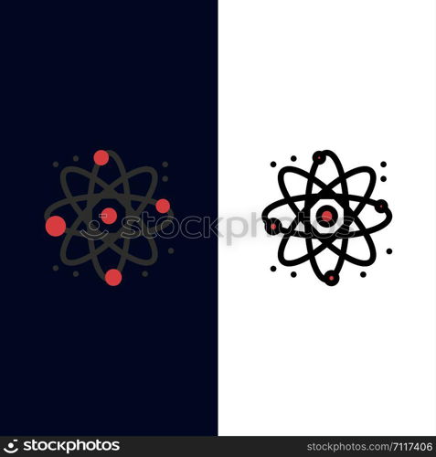Physics, React, Science Icons. Flat and Line Filled Icon Set Vector Blue Background