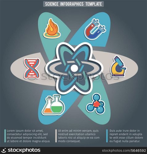 Physics science infographic template with laboratory equipment education stickers vector illustration