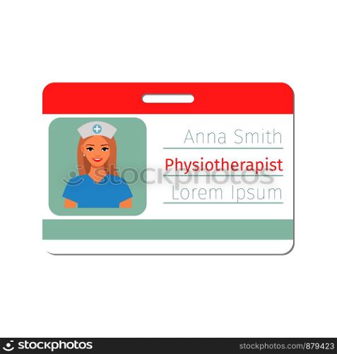 Physiotherapist medical specialist badge template for game design or medicine industry. Vector illustration. Physiotherapist medical specialist badge