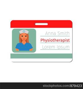 Physiotherapist medical specialist badge template for game design or medicine industry. Vector illustration. Physiotherapist medical specialist badge