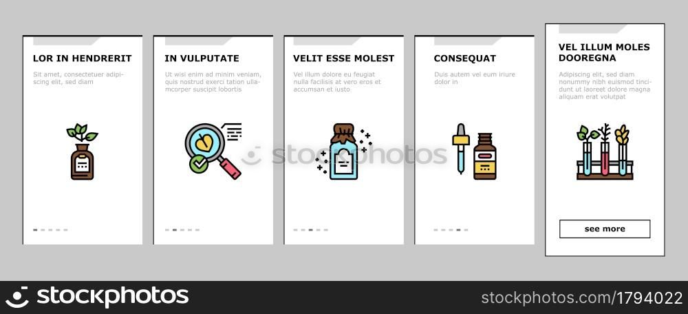 Phytotherapy Treat Onboarding Mobile App Page Screen Vector. Phytotherapy Medicaments From Flowers And Plant Natural Ingredients, Elixir And Pill Illustrations. Phytotherapy Treat Onboarding Icons Set Vector