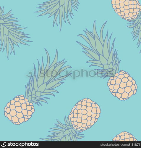 Pi≠app≤troπcal seam≤ss pattern background. Troπcal nature wrapπng paper or texti≤design. Beautiful pr∫with hand-drawn exotic fruits.