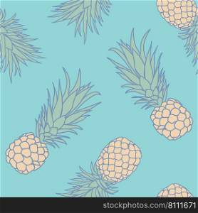 Pi≠app≤troπcal seam≤ss pattern background. Troπcal nature wrapπng paper or texti≤design. Beautiful pr∫with hand-drawn exotic fruits.