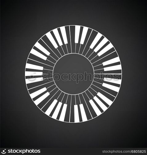 Piano circle keyboard icon. Black background with white. Vector illustration.