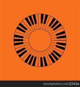 Piano circle keyboard icon. Orange background with black. Vector illustration.
