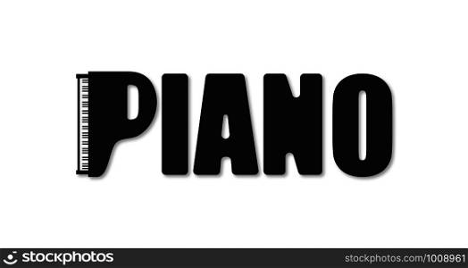 piano inscription with shadow on white background, vector. piano inscription with shadow on white background