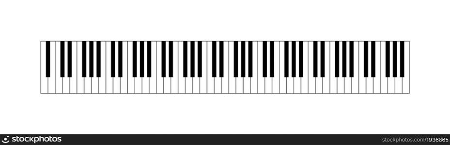 Piano keyboard. Grand keyboard for music. Keys of synthesizer. Key of piano top view. Icon of black and white keys of instrument. Pictogram illustration for jazz, orchestra, pianoforte, school. Vector. Piano keyboard. Grand keyboard for music. Keys of synthesizer. Key of piano top view. Icon of black and white keys of instrument. Pictogram for jazz, orchestra, pianoforte, school. Vector.