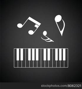 Piano keyboard icon. Black background with white. Vector illustration.