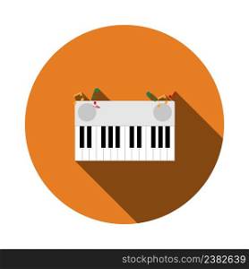 Piano Keyboard Icon. Flat Circle Stencil Design With Long Shadow. Vector Illustration.