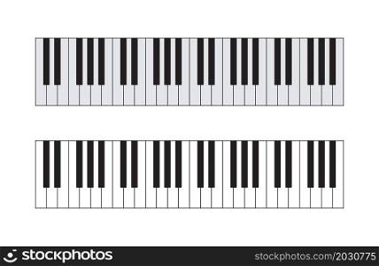 Piano keyboard. Outline keyboard for music. Keys of synthesizer. Piano top view. Icon of black and white keys of instrument. Pictogram illustration for jazz, orchestra, pianoforte, school. Vector