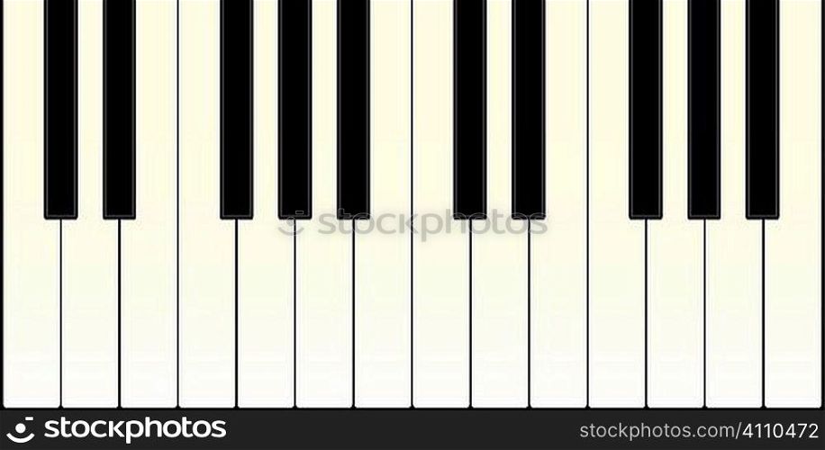 piano keyboard with black and white keys illustrated