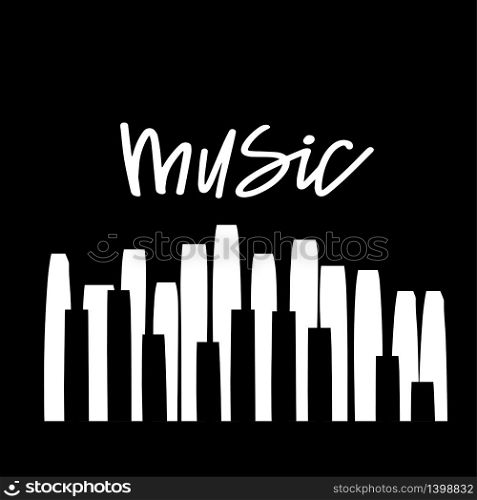 Piano keys sign. Vector music concertand Festival logo concept, poster background template. Black and white logotype. Jazz music concert Festival, poster background template. Music piano