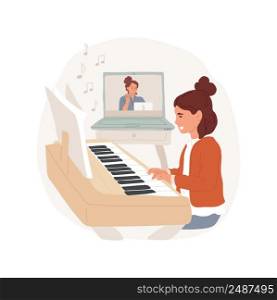 Piano online class isolated cartoon vector illustration. Music virtual camp, after school digital lesson, art summer program, child plays piano, remote class, online tutoring vector cartoon.. Piano online class isolated cartoon vector illustration.