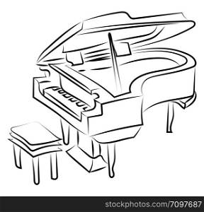 Piano sketch, illustration, vector on white background.