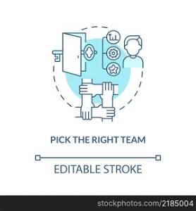 Pick right team turquoise concept icon. Escape room strategy abstract idea thin line illustration. Team bonding activity. Isolated outline drawing. Editable stroke. Arial, Myriad Pro-Bold fonts used. Pick right team turquoise concept icon
