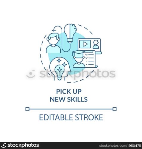Pick up new skills blue concept icon. Upskill employee. Professional development. Career advancement abstract idea thin line illustration. Vector isolated outline color drawing. Editable stroke. Pick up new skills blue concept icon