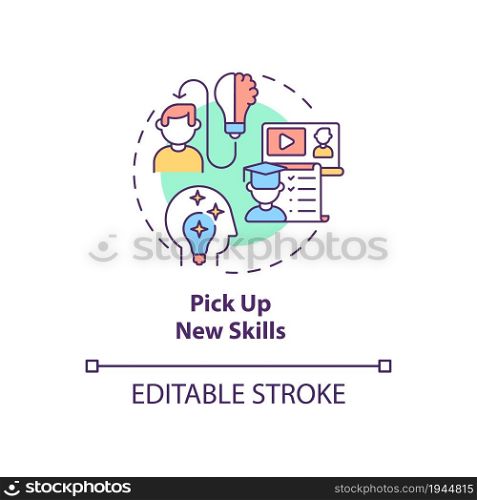 Pick up new skills concept icon. Upskill corporate employee. Professional development. Career advancement abstract idea thin line illustration. Vector isolated outline color drawing. Editable stroke. Pick up new skills concept icon