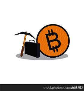 pickaxe bitcoin mining crypto currency theme vector art illustration. pickaxe bitcoin mining crypto currency theme vector art