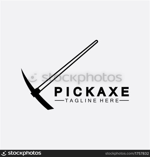Pickaxe Logo Vector icon symbol illustration Design template, Mining Concept With Silhouette,Mining Logo, Pickaxe Logo