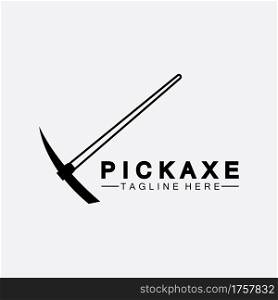 Pickaxe Logo Vector icon symbol illustration Design template, Mining Concept With Silhouette,Mining Logo, Pickaxe Logo