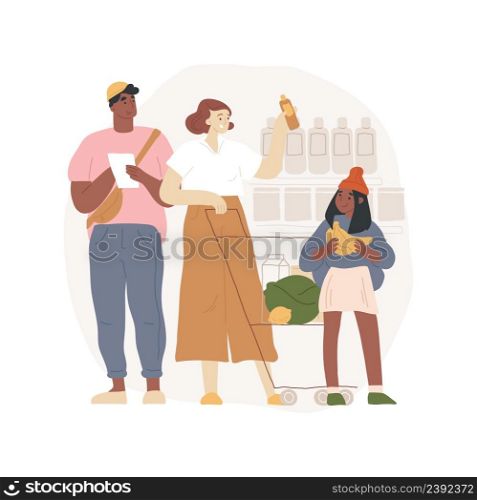 Picking goods isolated cartoon vector illustration Kid sitting in a cart, reaching out for goods, family lifestyle, picking grocery, shopping with children, help mom choosing vector cartoon.. Picking goods isolated cartoon vector illustration
