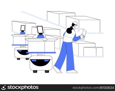 Picking robots abstract concept vector illustration. Autonomous mobile goods-to-person robots at the factory, wholesale and warehousing business, foreign trade industry abstract metaphor.. Picking robots abstract concept vector illustration.
