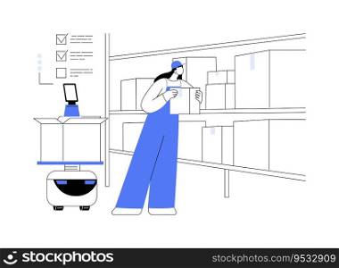 Picking robots abstract concept vector illustration. Smart warehouse manager picking robots, inventory technologies, autonomous cobots manufacturing, goods-to-person idea abstract metaphor.. Picking robots abstract concept vector illustration.