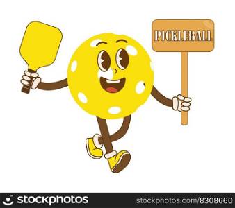 Pickleball cartoon character with racket, for any business especially making posters, flyers, stickers, memes, etc. Isolated on white background.Vector illustration