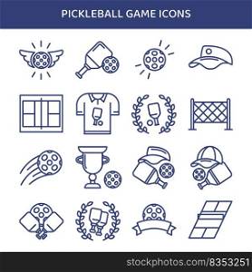 Pickleball game icon set. Outdoor sport leisure game vector illustrations. 